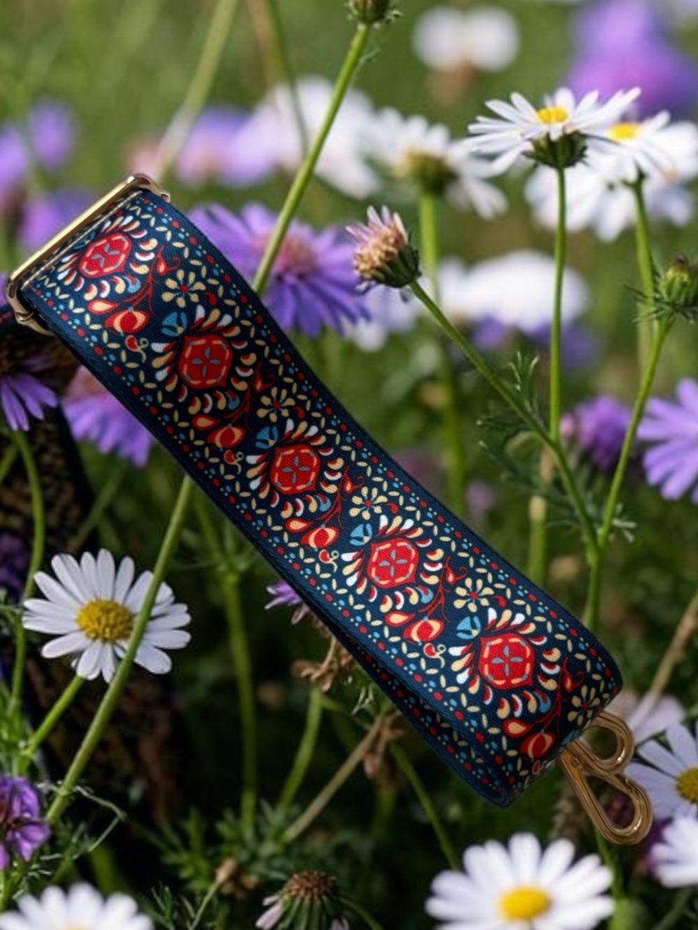Guitar purse bag strap floral Bohemian pattern NWOT w/ pouch - Picture 6 of 14